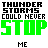 Pixel art icon with text "THUNDER STORMS COULD NEVER STOP" and "ME", featuring green-to-black color transitions in the word "STOP" across frames.