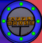Animated sequence showing four distinct profile pictures cycling within a blue circular frame with green dots, against a red background.