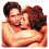 Four pixelated show a couple in various poses: embracing, kissing, and close-ups of their faces against a white background