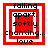 Red and white square icon with black text reading "falling apart. softly chanting... love" arranged in a layered frame pattern.