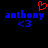 Blue text 'anthony' with '<3' below, a red heart symbol above, and a second identical text block to the right on a black background.