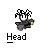 Pixelated character with spiky black hair and white eyes holds a yellow object, displayed in multiple positions