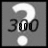 A grayscale pixelated icon features a large white question mark above the number 300, with a small white circle below.