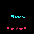 Two side-by-side pixelated displays of 'Elves' text above heart symbols on black background, with hearts shifting positions between frames.