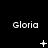 Black background with repeated white text "Gloria" in three , each containing a distinct animated symbol below the text