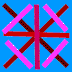 Animated circular icon with swirling red and purple patterns, transitioning through static starburst shapes on a blue background.