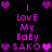 Pixelated text and heart symbols in pink and purple hues on a black background, arranged symmetrically with repeated phrases.