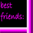 Pixelated text in purple on black background with pink and white borders, displaying 'best friends:' and '(w) sisters separated at birth' across two