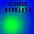 Four display a green glowing shape on a blue background with 'SINGLE' text and dotted lines above; the shape's position and size change