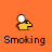 A 3x3 contact sheet of a pixelated animated icon showing a yellow figure smoking with smoke animation across nine frames on an orange background.