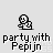 Pixel art character in multiple poses with 'party with Pepijn' text below each, arranged in a on light gray background