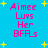 Blue background with yellow stars and pink text reading 'Aimee Luvs Her BFAs' in four identical