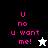 Pixelated text 'U no u want me!' in pink on black, white, and gray backgrounds with a white star icon on black and black star icon on white.