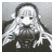Pixelated grayscale image of a character with long hair and headphones, next to black background with white text 'Chobits' in pixel font.
