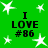 Green background with white stars and repeated text "I LOVE #86" in black pixelated font.