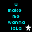 A 4-frame animated contact sheet showing pixelated cyan text "u make me wanna lala" with a star symbol changing between white and gray across frames on a black background.