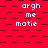Red background with dark purple checkered pattern and repeated white text "argh me matic" in pixelated font.