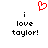 Red pixelated heart symbol above black text reading 'i love taylor!' in two identical side-by-side arrangements on white background.