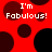 Red background with dark red and black circular shapes; white text 'I'm Fabulous!' appears in four positions.