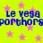 Yellow background with pink stars and blue text repeating 'Le Vega' and 'porthorsportthors' in pixelated font.