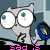 Animated contact sheet of a cartoon cat character with glasses holding a magnifying glass, displaying text that changes across frames from 'sad is the world but i have a' to 'scar' and partial fragments.
