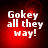 Red background with white pixelated text reading 'Gokey all they way!' in four sections