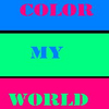 A static image divided into three horizontal color bands with text: blue band top with pink 'COLOR', green band middle with blue 'MY', pink band bottom with green 'WORLD'.
