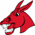 Red pixelated donkey head with large ears, open mouth showing teeth, and a single visible eye on a white background.