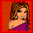 Pixel art contact sheet of four animated frames showing a cartoon woman in various poses with clothing and text elements on red background.