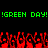 Green pixel text repeats 'GREEN DAY!' twice on black background above red pixelated crowd with raised hands.