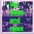 Pixelated green text on a dark purple and pink gradient background with white speckles.
