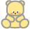 Two pixelated yellow bear icons with gray outlines, one seated with arms folded and the other waving, both featuring pink cheeks and black-and-white eyes on a gray background.