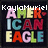 Pixelated text-based icon with 'AMERICAN EAGLE' in multicolored block letters on black background, overlaid with changing white text above and below.