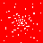 Red background with scattered white pixel clusters resembling explosions or confetti, one gray rectangular area in bottom right corner.
