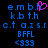 Pixelated blue text on black background with a pink heart symbol replacing the 'R' in 'emb.h'.