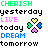 Pixelated text and heart symbols arranged in a with color-coded words on white background