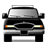 Pixelated front view of a black sedan with silver accents, orange headlights, and visible grille details on white background.