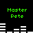 Green pixelated text 'Master Pete' appears in four positions above white horizontal bars on a black background, with bar patterns changing across observations.