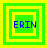 Four green square frames with yellow borders display blue text 'ERIN' in pixelated font, each frame showing distinct nested border configurations.