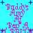 Pixelated text and blue stars on a cyan background, with pink and blue lettering arranged in a repeating pattern.