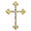Two golden crosses with ornate ends on a white background, one static and one with a glowing effect.