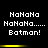 Pixelated text displays 'HaHaHa HaHaHa...... Batman!' in white on black with yellow horizontal bars, repeating across two