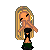 Pixel art contact sheet of a blonde female character in multiple animated poses with red heart symbol and "Mwuaah" text.