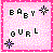 Pixelated icon with pink border and pastel background displaying 'BABY GURL' text, two starburst symbols.