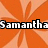 Pixelated orange background with radiating lines and bold white text reading "Samantha" outlined in black.