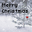 Pixelated static image with 'Merry Christmas' text over a snowy background featuring a small tree and red star.