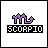 Animated sequence showing a pixelated 'SCORPIO' text and scorpion icon transitioning into smaller heart shapes, then to curved lines, and finally dots.