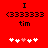 Red background with black text and pixelated icons; two identical frames show 'I', '<333333', 'tim', and five white/pink heart symbols.