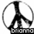 Black and white pixelated icon featuring a peace symbol with a stylized figure inside, and the name 'brianna' in lowercase letters at the bottom.