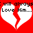 Red background with two white broken hearts, each containing black text reading 'I will always love him....' in pixelated font.